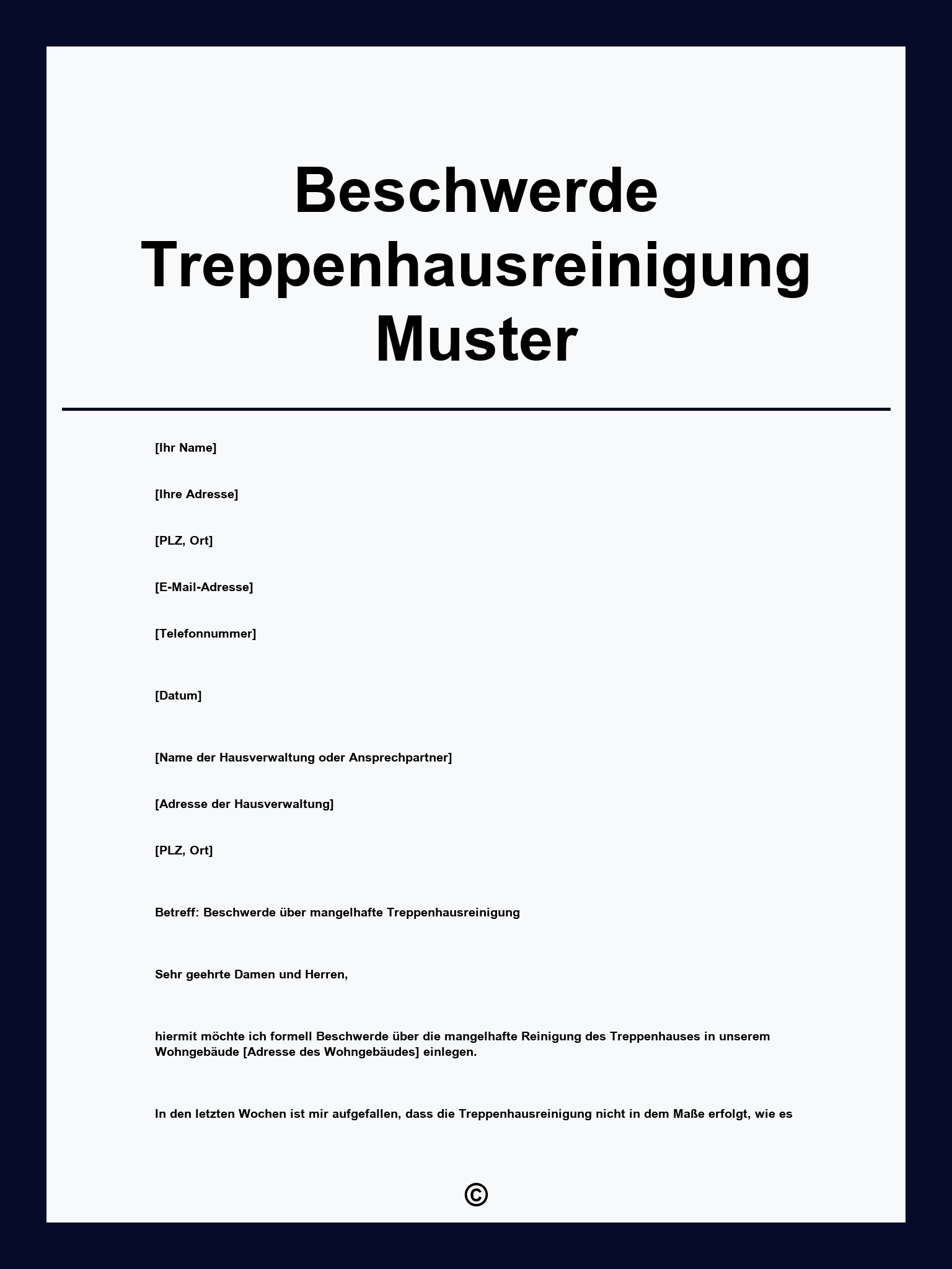 Beschwerde Treppenhausreinigung Muster
