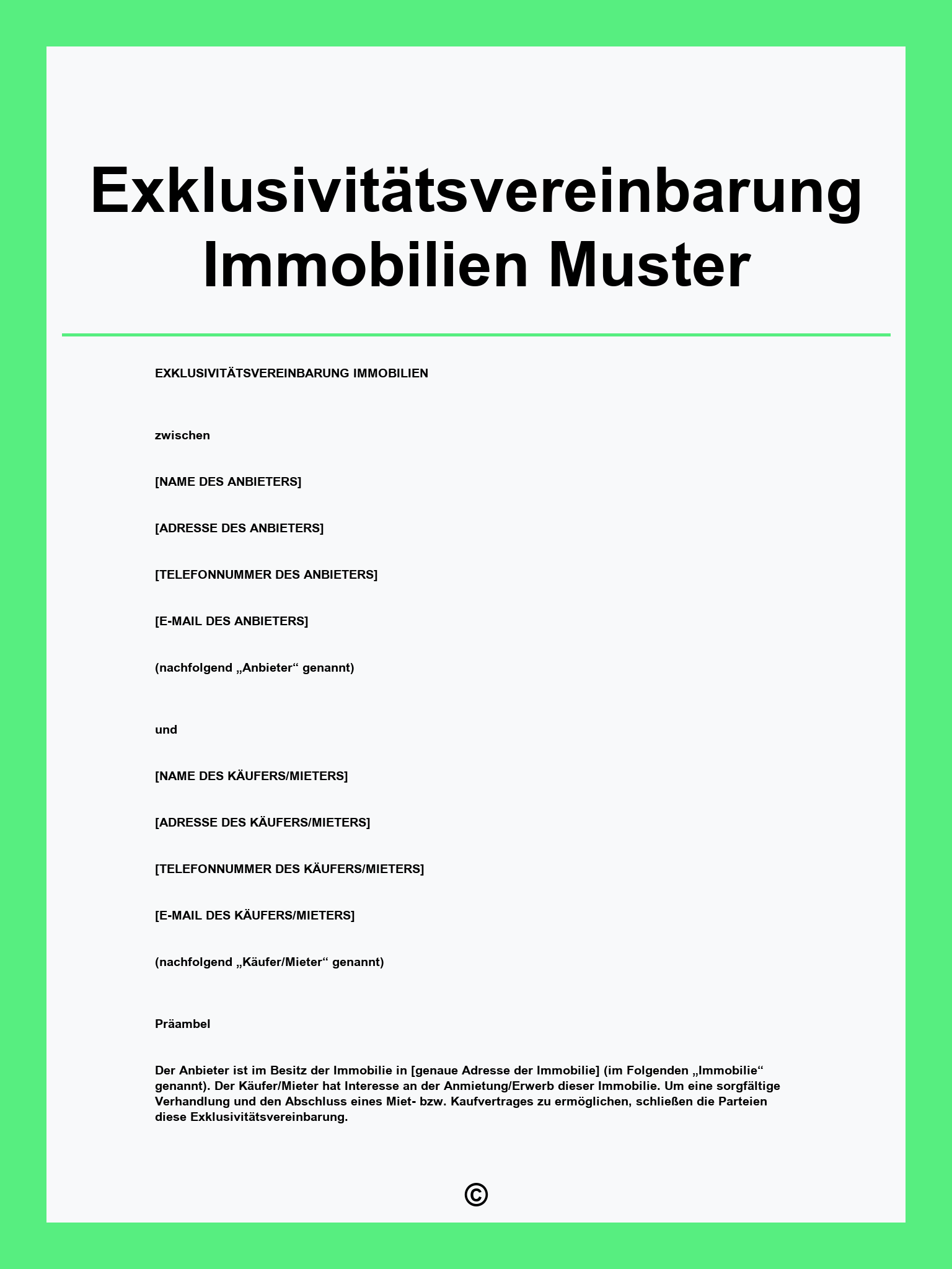Exklusivitätsvereinbarung Immobilien Muster