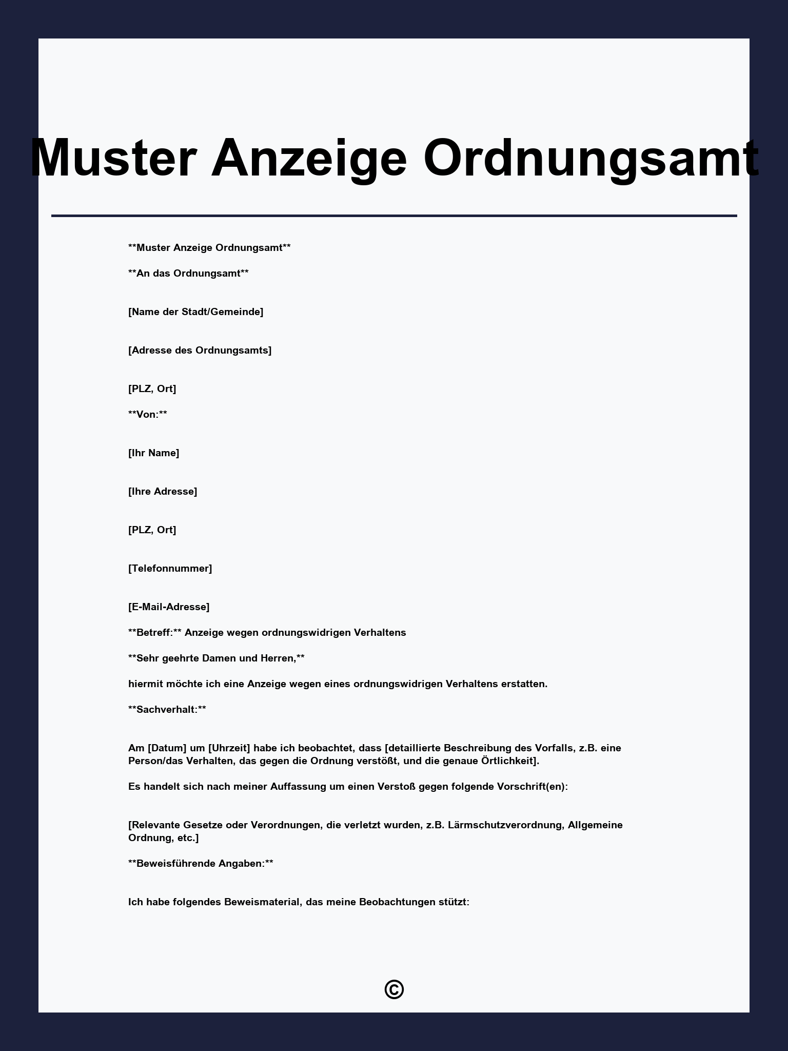 Muster Anzeige Ordnungsamt