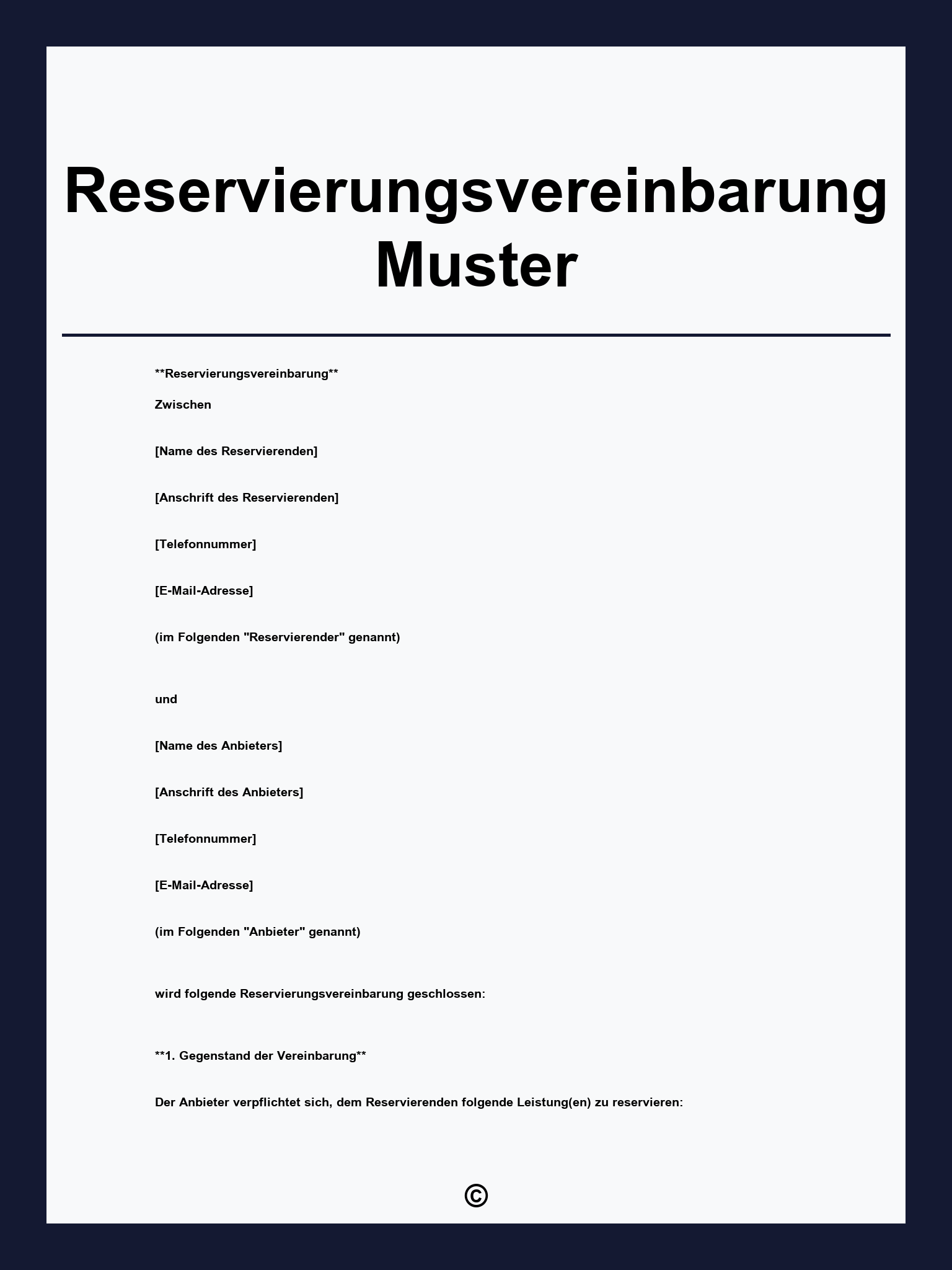 Reservierungsvereinbarung Muster