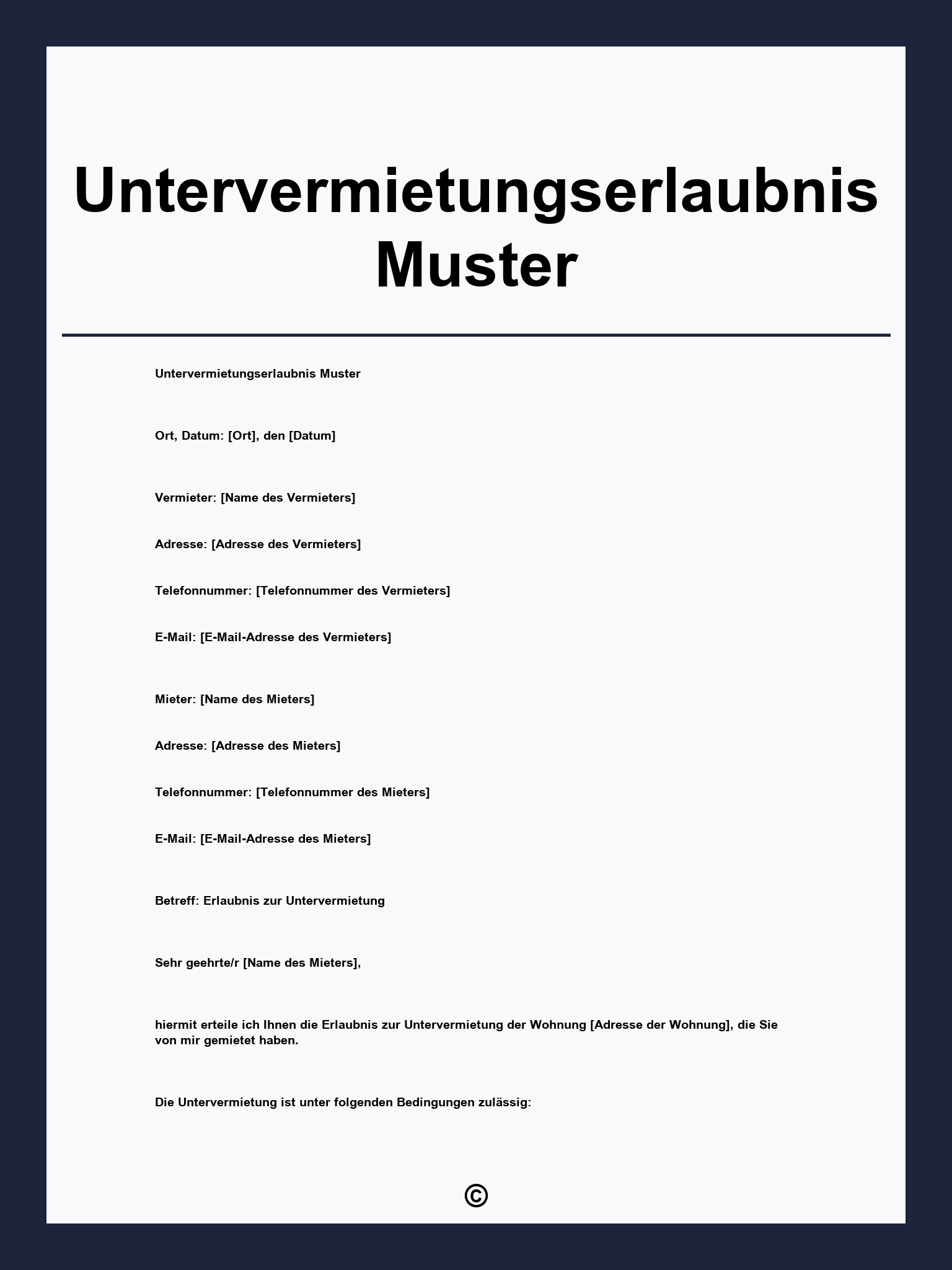 Untervermietungserlaubnis Muster