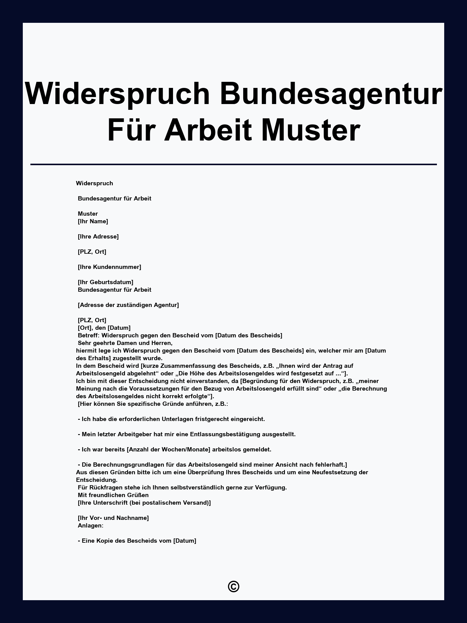 Widerspruch Bundesagentur Für Arbeit Muster