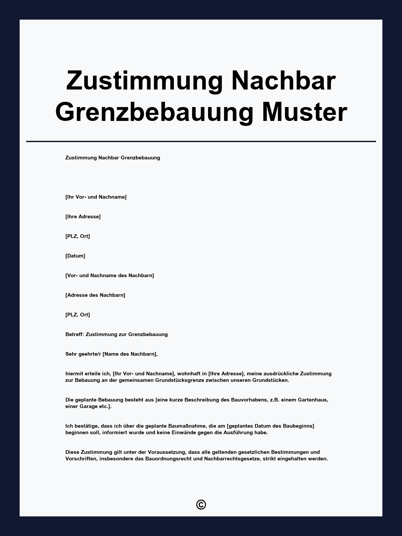 Zustimmung Nachbar Grenzbebauung Muster